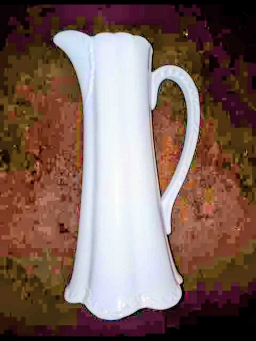 Tall White Ceramic Pitcher Vase